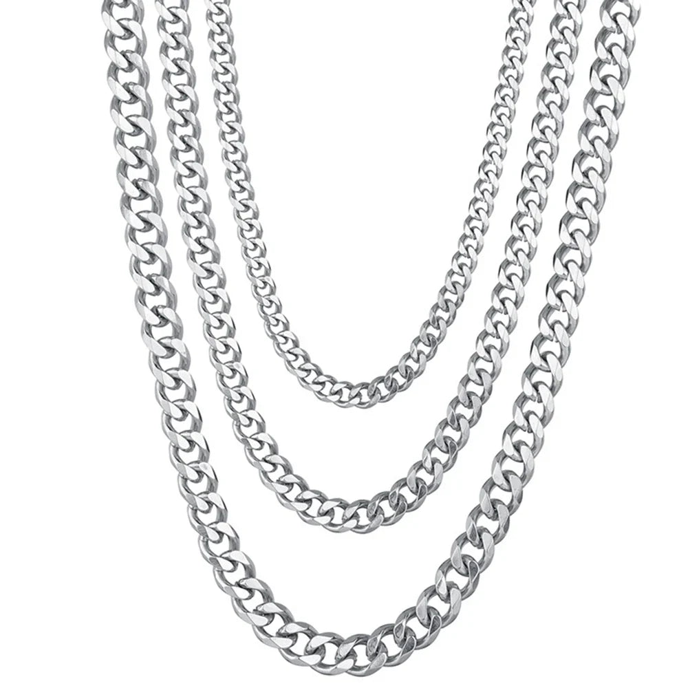 Stainless Steel Cuban Link Chain Necklace for Men | Punk Gold Black Silver